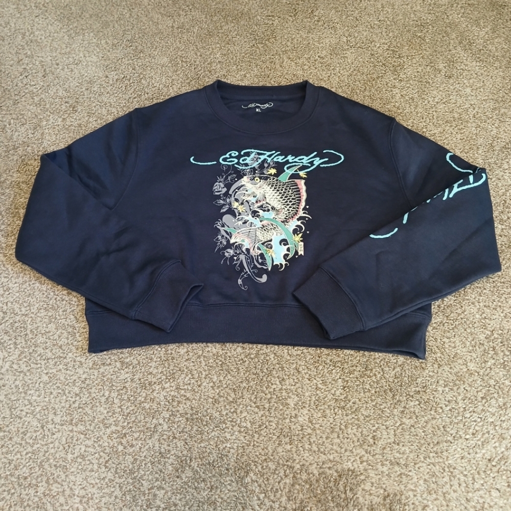 Ed Hardy Graphic Print Pullover Sweatshirt Women's Size XL (NWT)